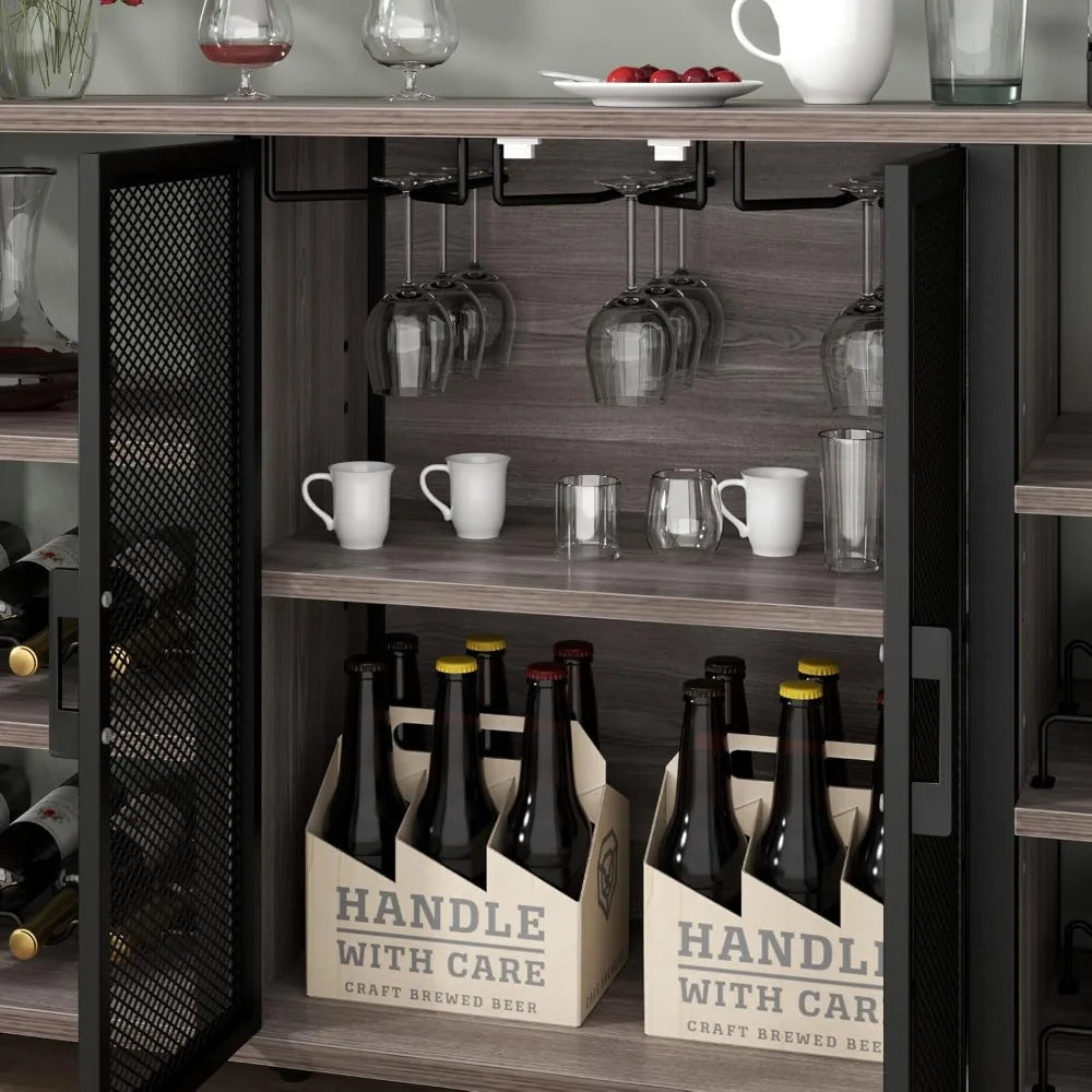 Bar Cabinet 55 Inch Coffee Bar Cabinet with Wine Rack Glass Holder