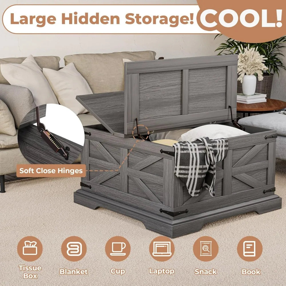 Rustic Farmhouse Coffee Table with Storage Lift Top for Living Room