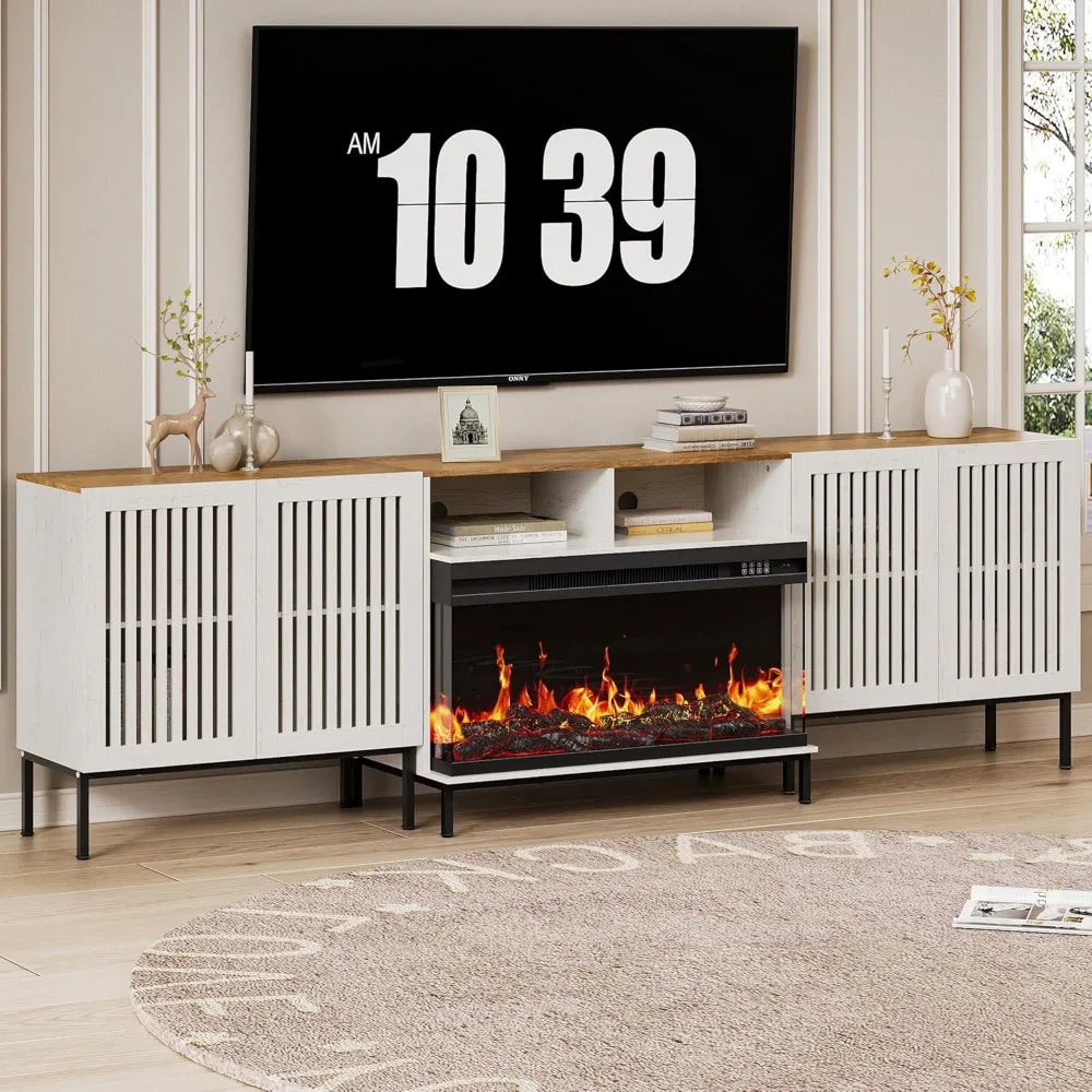 3-Sided Glass Farmhouse Fireplace TV Stand for TVs Up to 100 Inch