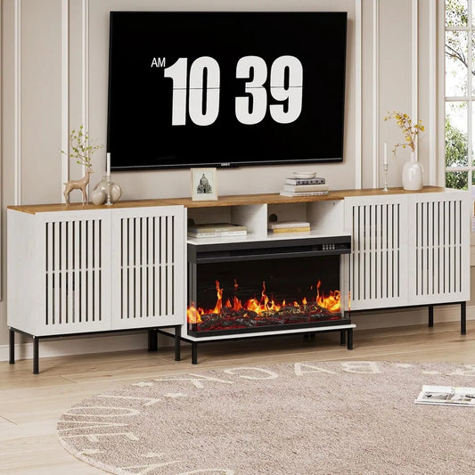 3-Sided Glass Farmhouse Fireplace TV Stand for TVs Up to 100 Inch