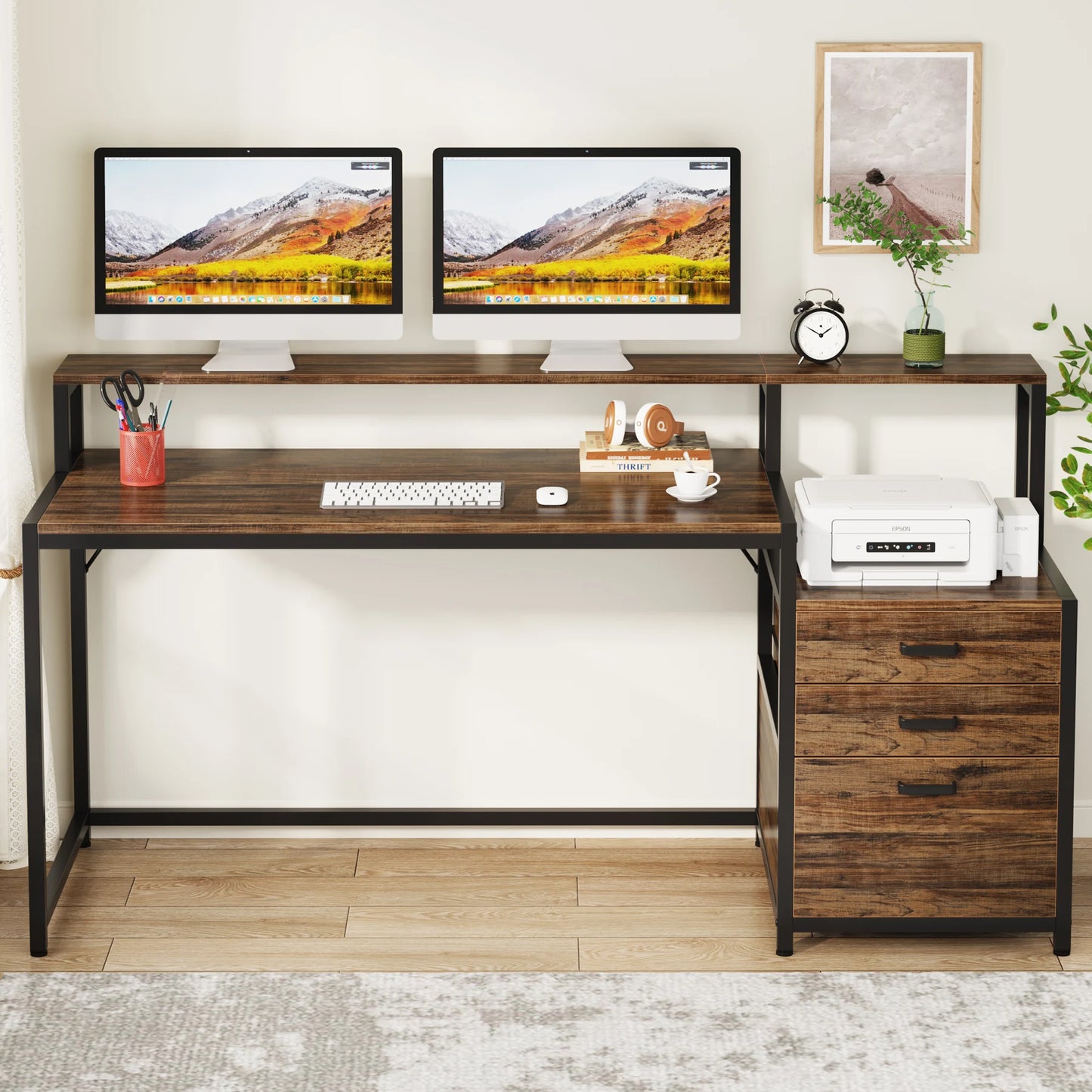 Ljustra 59 Inch Computer Desk with 3 Drawers Industrial Workstation