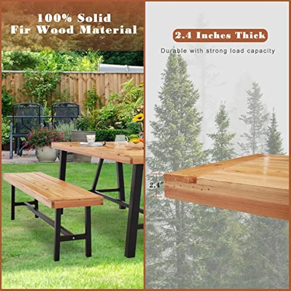 Outdoor Dining Bench Set of 2 Wooden Picnic Benches for 6 People