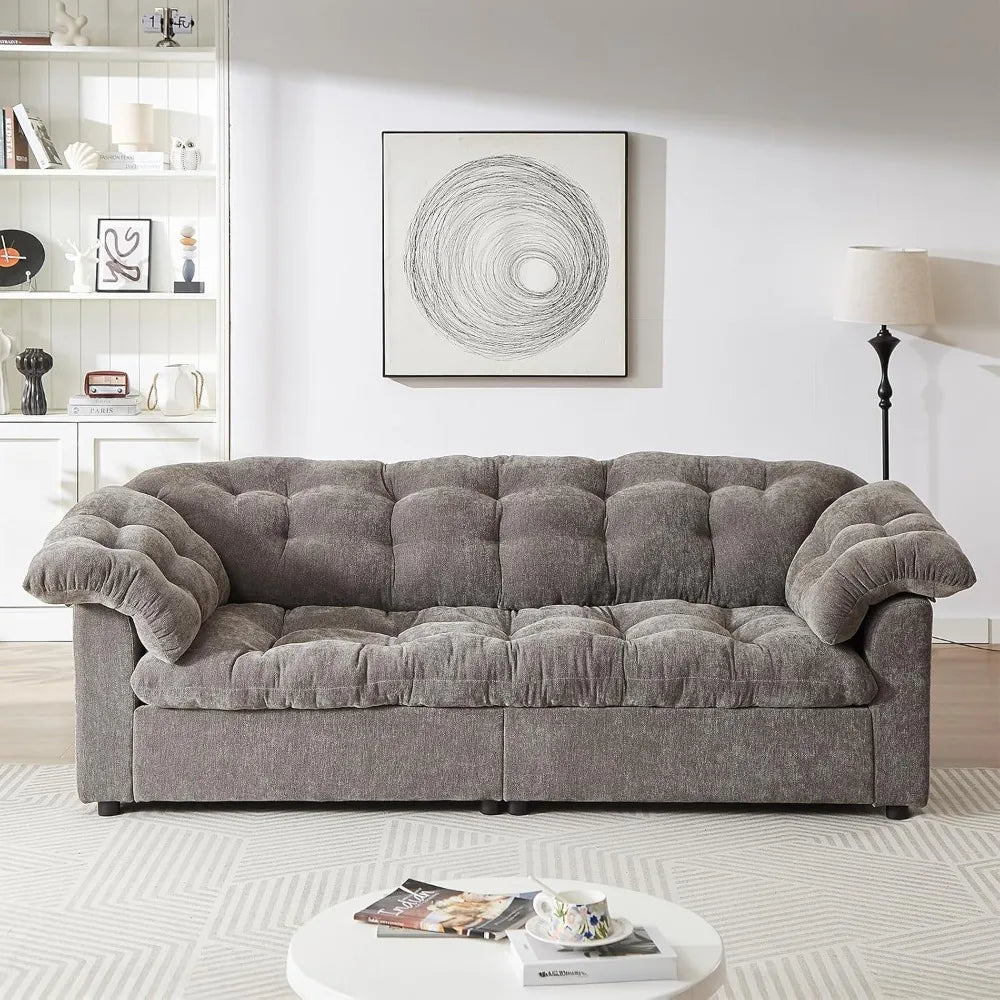Ljustra Modern 99 Inch Chenille Tufted Sofa Couch with Armrest Pillows