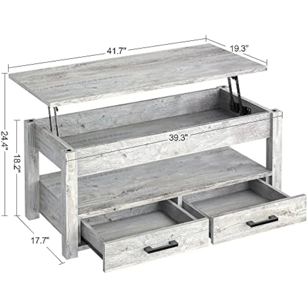 Lift Top Coffee Table with Hidden Storage Drawers Modern Minimalist