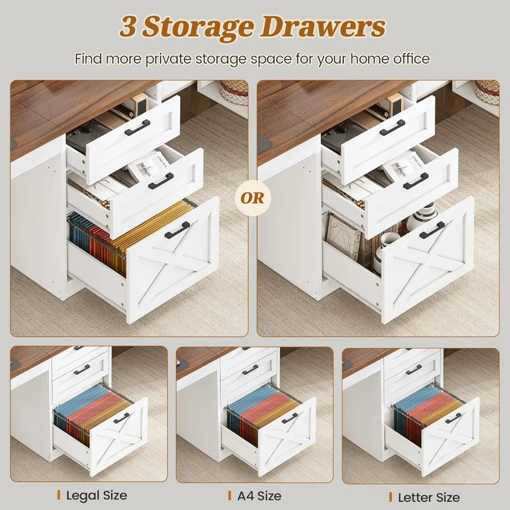 Farmhouse 96.5 Inch Computer Desk Double Desk with Storage Shelves