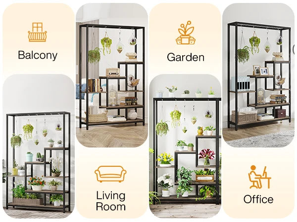 Ljustra 5 Tier Tall Indoor Plant Stand Shelf with Hanging Hooks