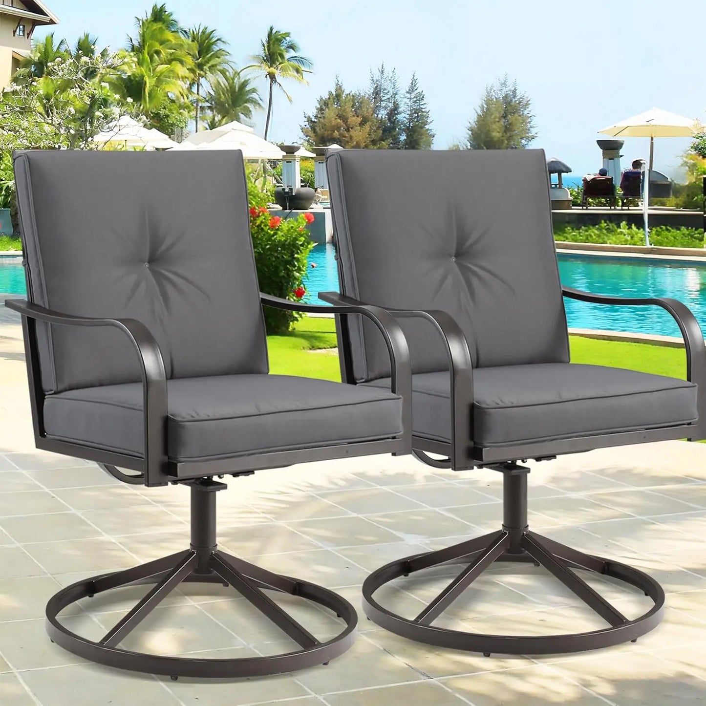 Heavy Duty Patio Swivel Chair Set of 2 Outdoor Dining Chairs