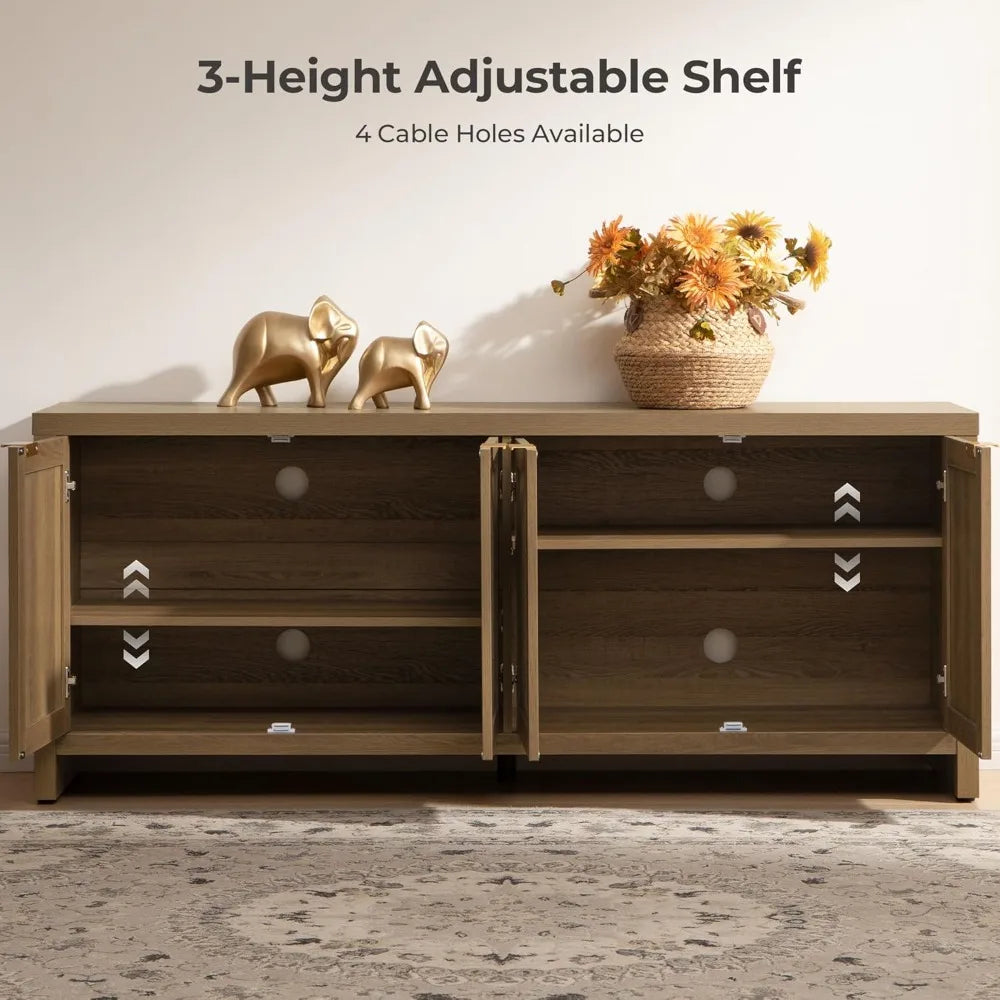 TV Stand Rattan Entertainment Center for Living Room Bedroom Storage