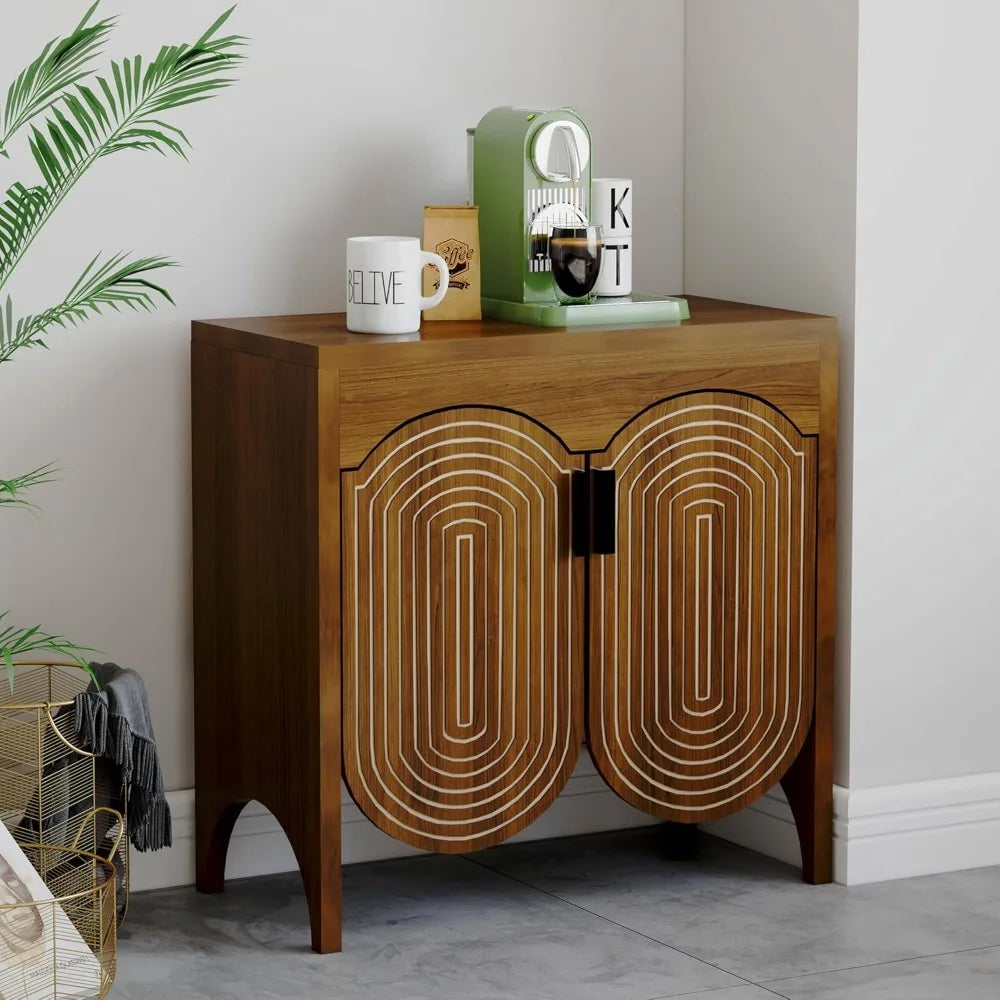 Buffet Sideboard Cabinet Storage Fluted Doors Adjustable Shelf