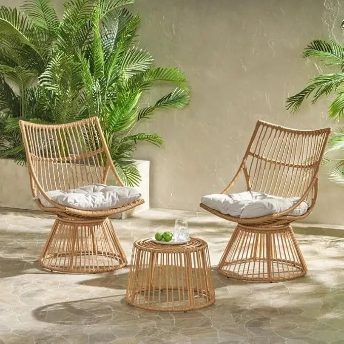 Outdoor Wicker Bistro Patio Furniture Set Retro High Back Chair Table