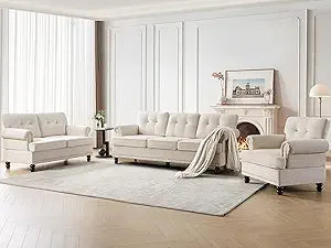 Ljustra 86 Inch 3-Seater Tufted Sofa Set with Accent Chair