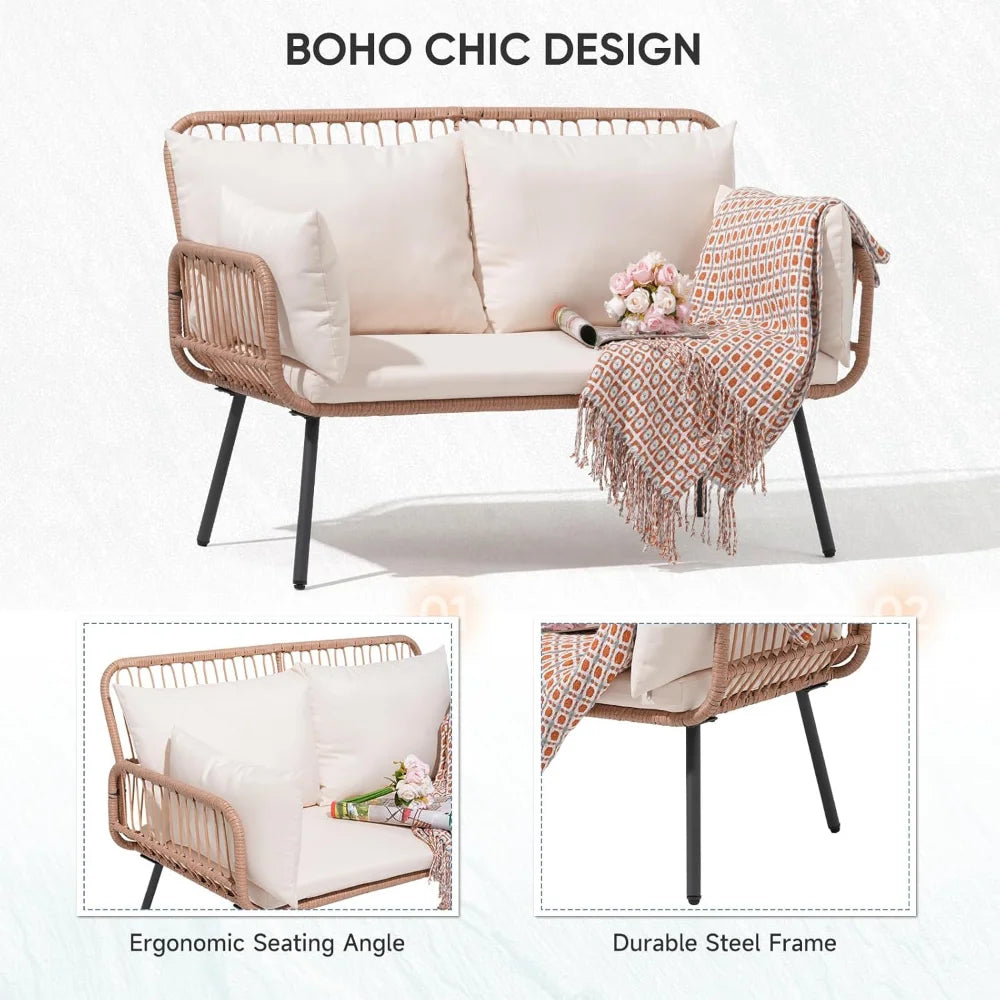 Ljustra Patio Loveseat Outdoor Furniture Wicker Set with Cushions