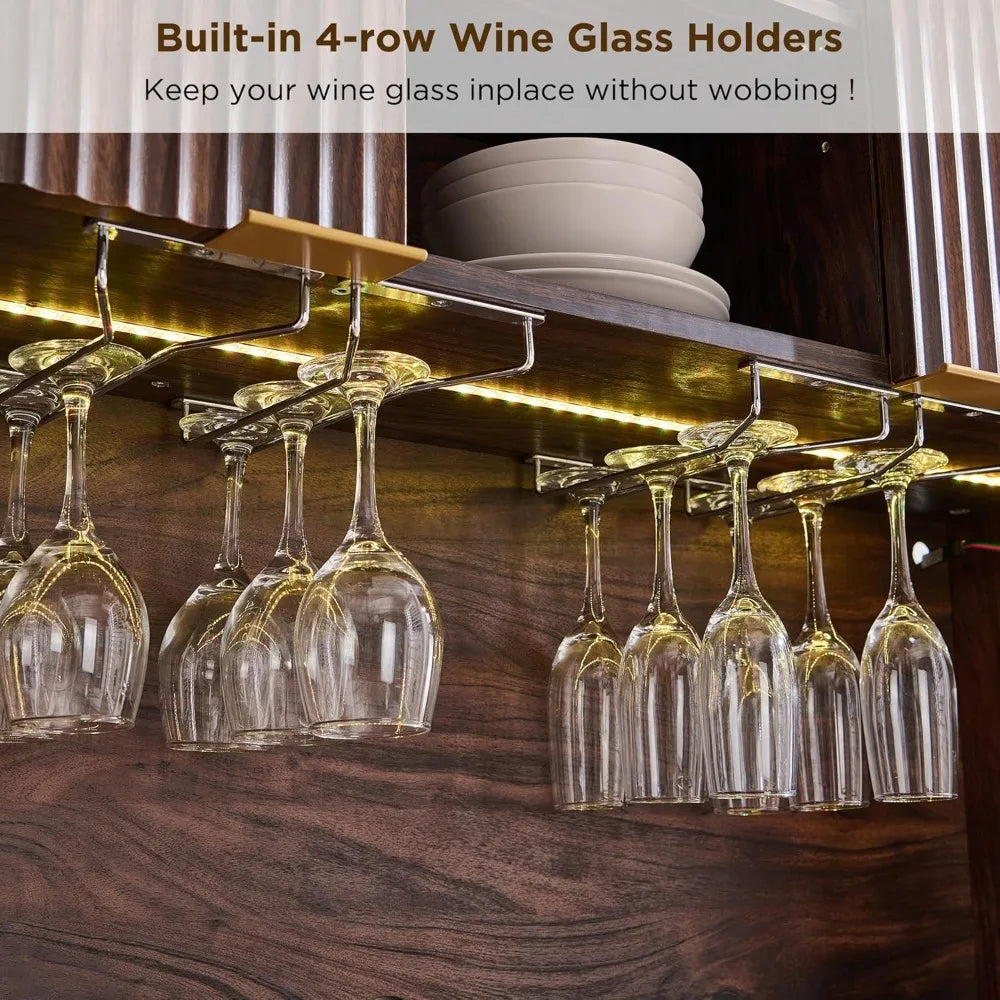 72 Inch Modern Wood Wine Bar Cabinet Storage Hutch with LED Lights