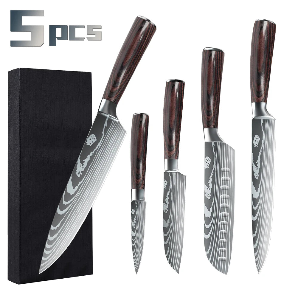 Chef Knife Set Japanese Damascus Steel Kitchen Knives Professional 1-10PCS