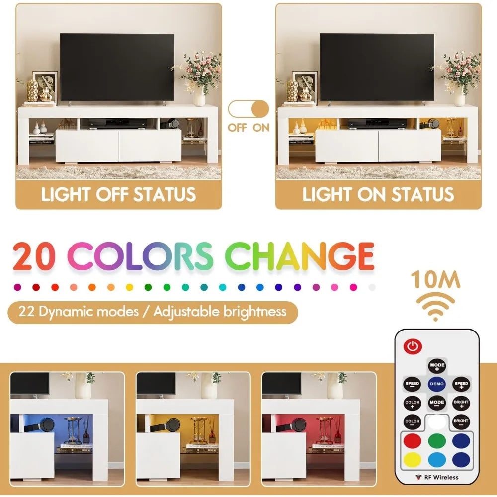 Modern LED TV Stand Entertainment Center with Storage and Open Shelf
