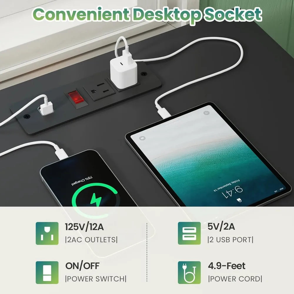 Fluted Nightstand Set of 2 with Charging Station Modern Bedside Table