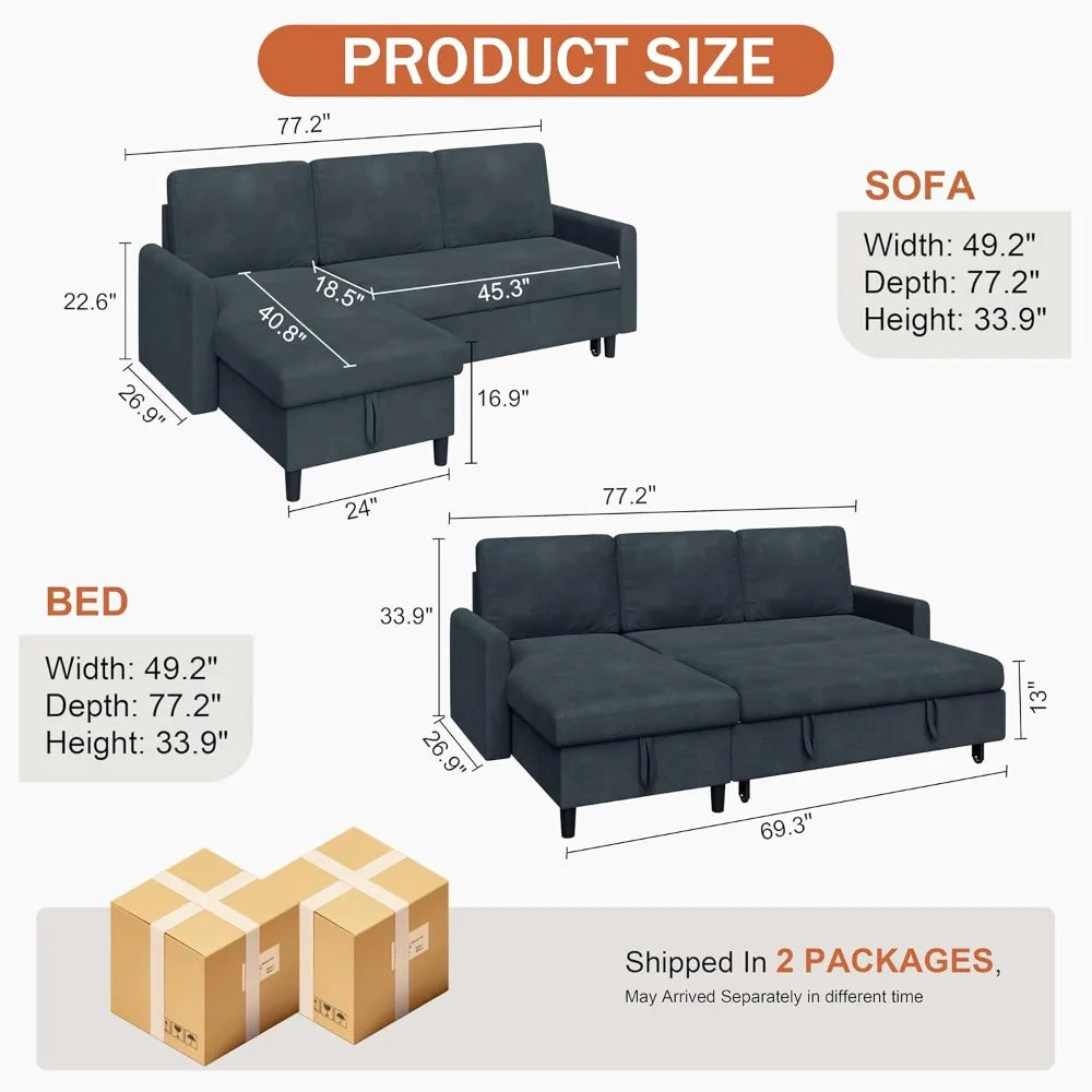 Ljustra Pull Out Couch 2 in 1 Sleeper Sofa Bed with Storage