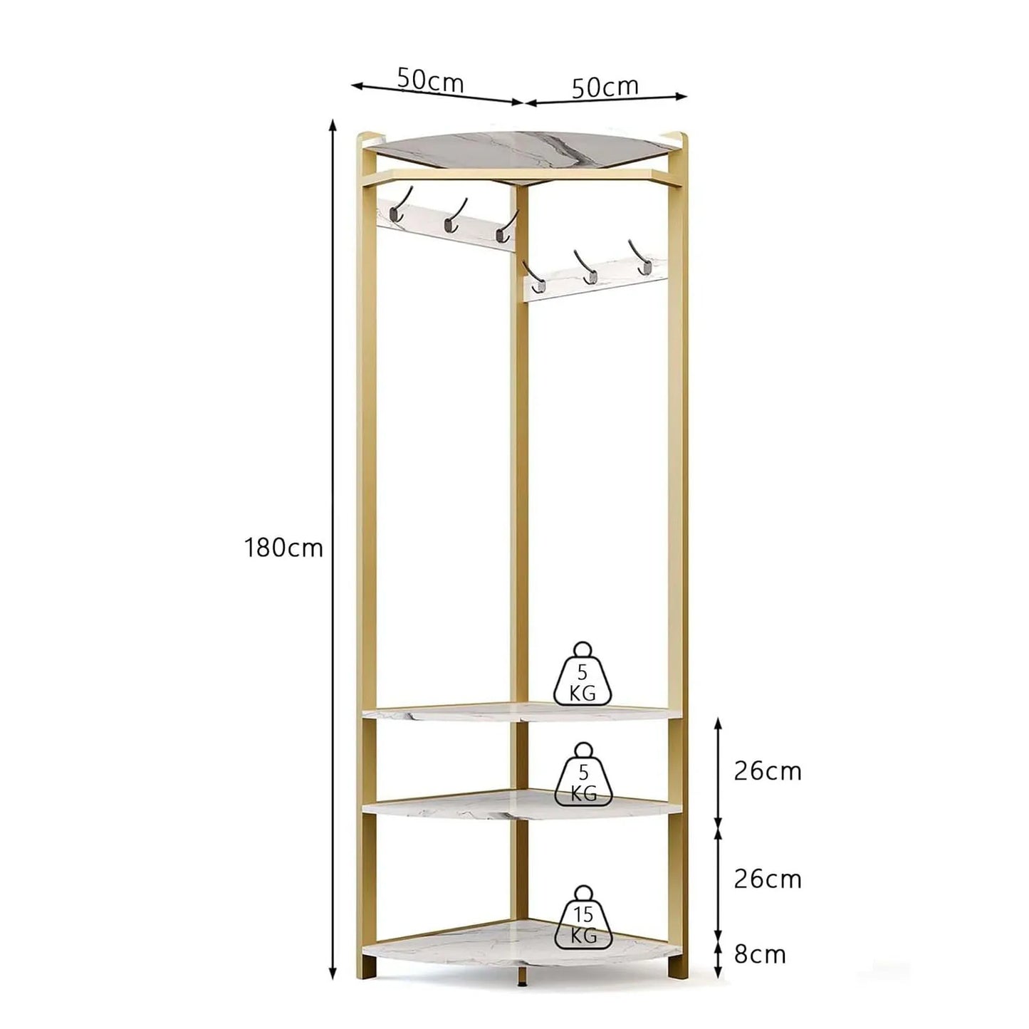 Ljustra Corner Coat Rack Stand Freestanding Hall Tree with 6 Hooks 3 Shelves