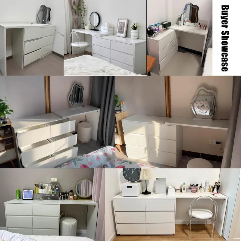 Ljustra Chest of Drawers Dressing Table Set with Stool Mirror Solid Wood