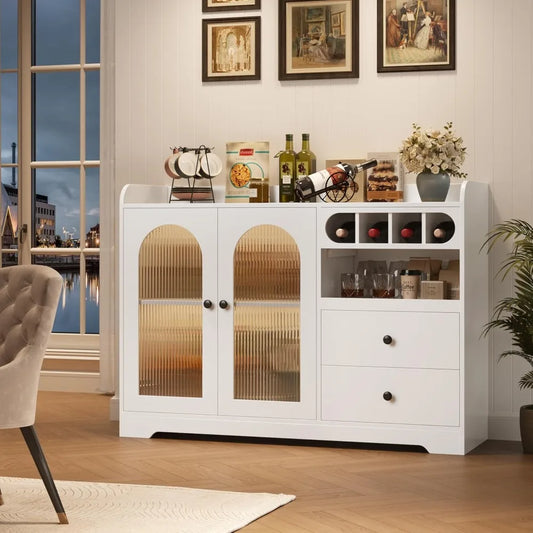 Modern Buffet Sideboard Cabinet with Storage and Fluted Glass Doors