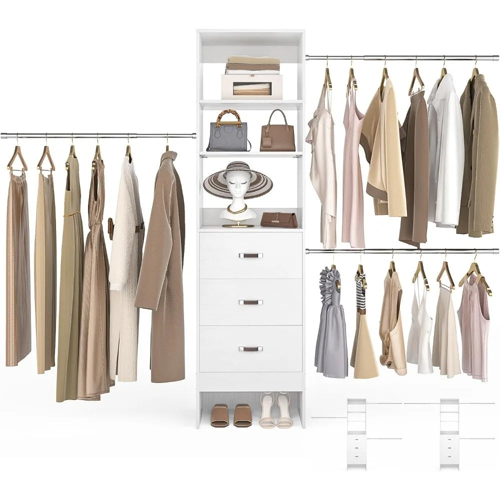 96 Inch Closet Organizer System with 3 Hanging Rods Minimalist Design