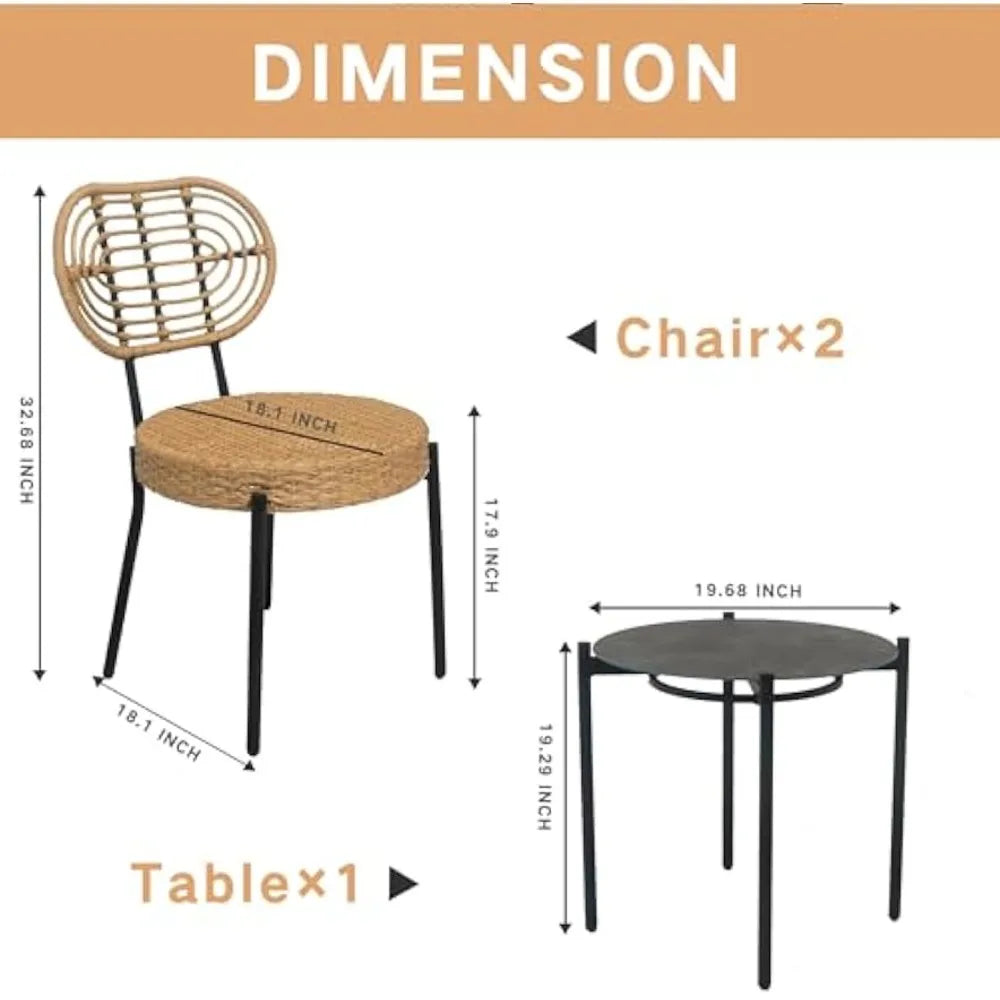 Ljustra Outdoor Wicker Furniture Set 3 Pcs Bistro Table Chair Combo