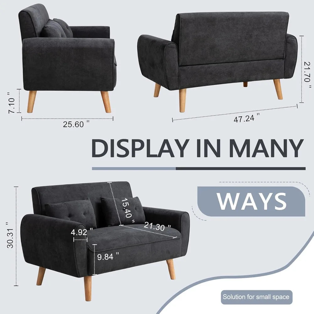 Small Modern Loveseat Sofa Mid Century Fabric Upholstered Couch