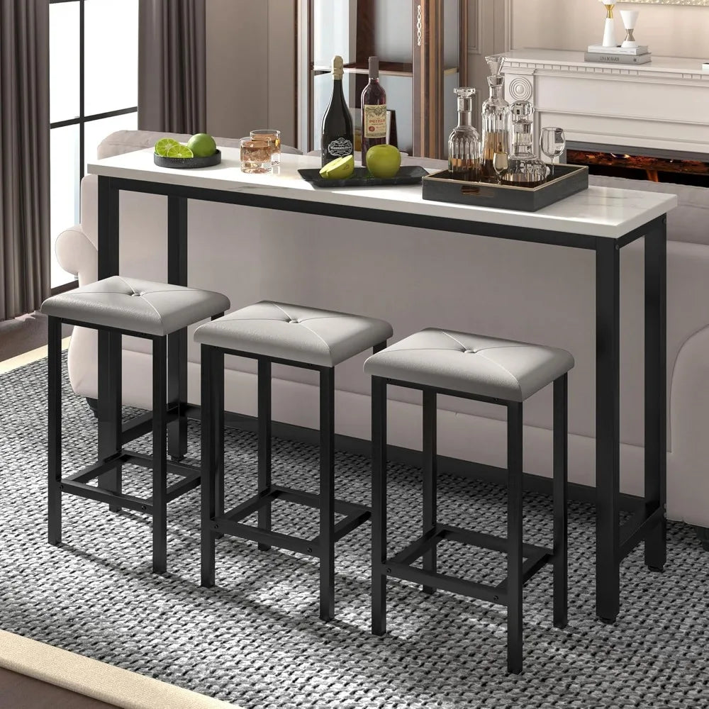 Bar Table Set for 3 Faux Marble Rectangular Dining Set with Stools