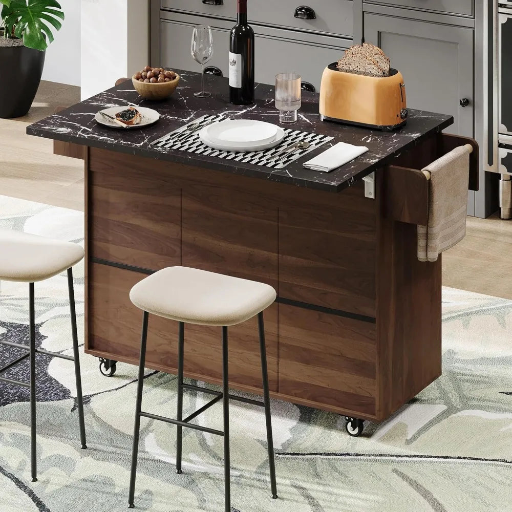 Rolling Kitchen Island on Wheels with Hidden Trash Can Storage