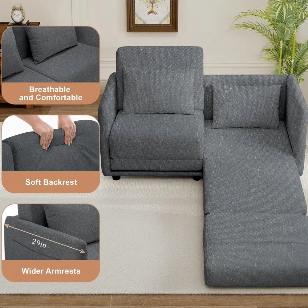 Ljustra 56.3" Futon Sofa Bed Convertible Loveseat Couch with Pockets