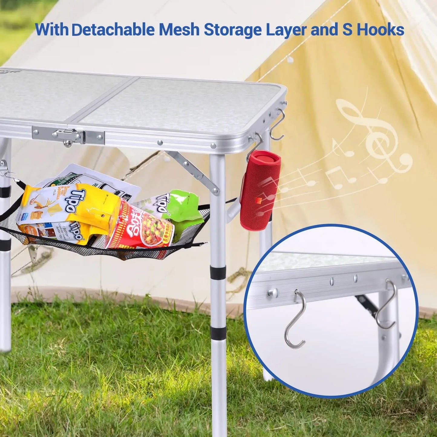 Camping Table Adjustable Height Small Folding Table Portable Compact