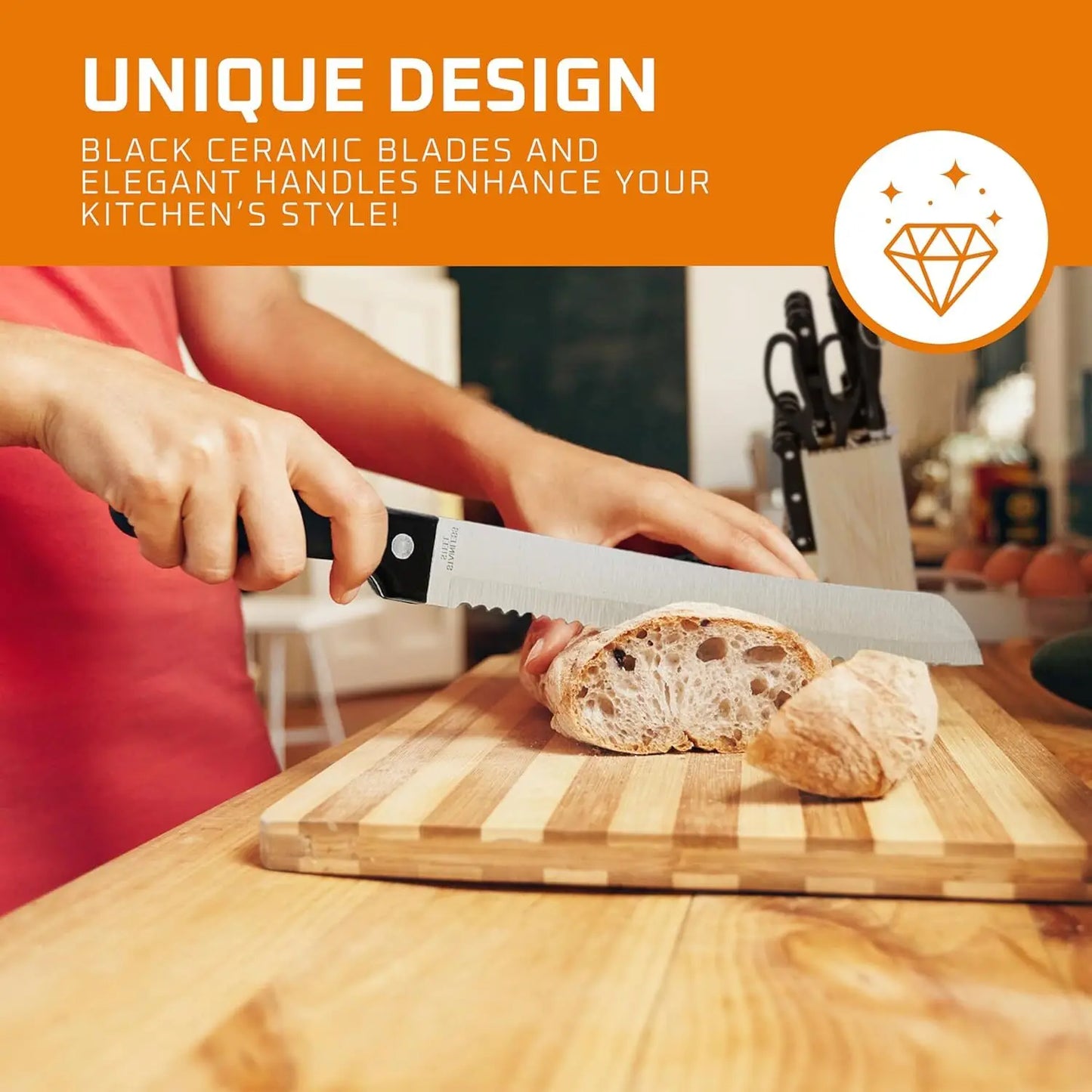 Ljustra 15pcs Kitchen Knife Set with Solid Wood Holder Chef's Knives