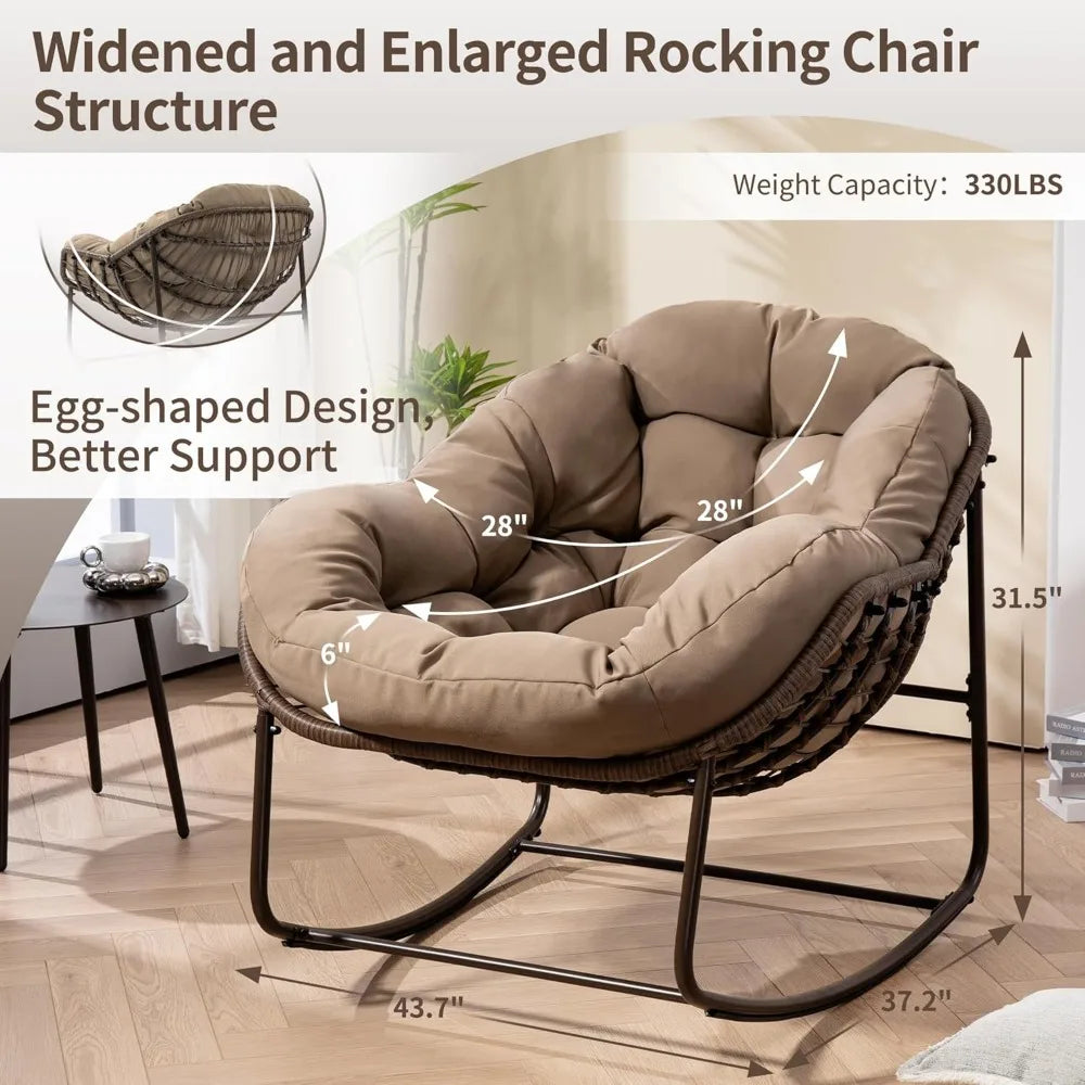 Oversized Papasan Rocking Chair Indoor Outdoor with Padded Cushion