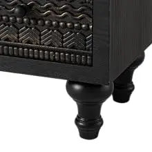 3 Drawer Farmhouse Dresser Geometric Carved Pattern Vintage Accent Chest