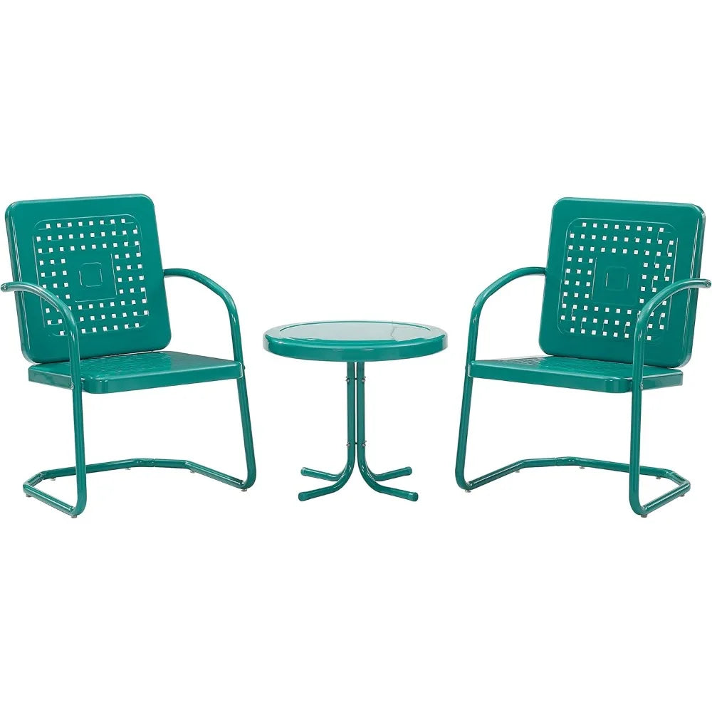 Bates 3 Piece Outdoor Chair Side Table Set Retro Metal Bistro Patio