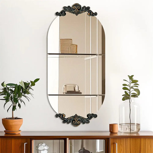 Antique Rustic Oval Wall Mirror for Entryway Bathroom Hallway Decor
