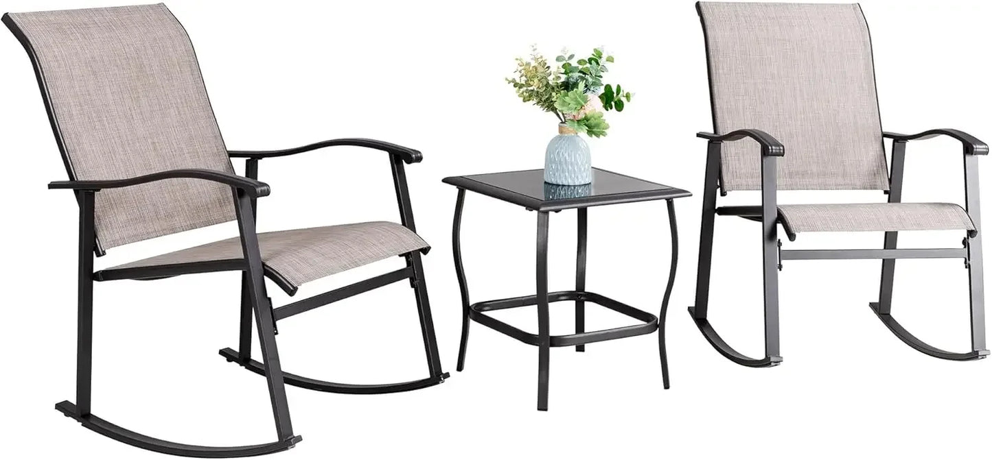 Ljustra 3 Piece Outdoor Rocking Bistro Set Patio Furniture Chairs