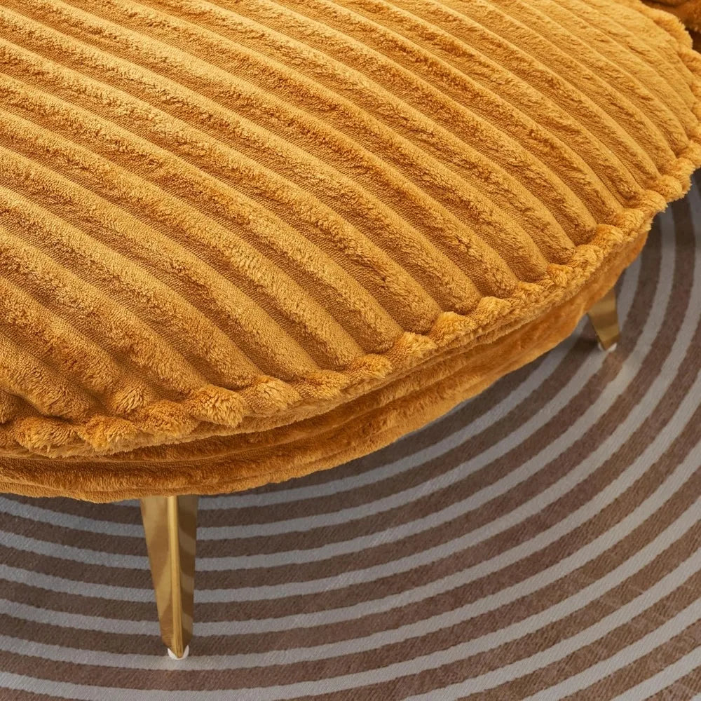 Mid-Century Modern Sofa Chaise Lounge Corduroy Fabric Metal Legs