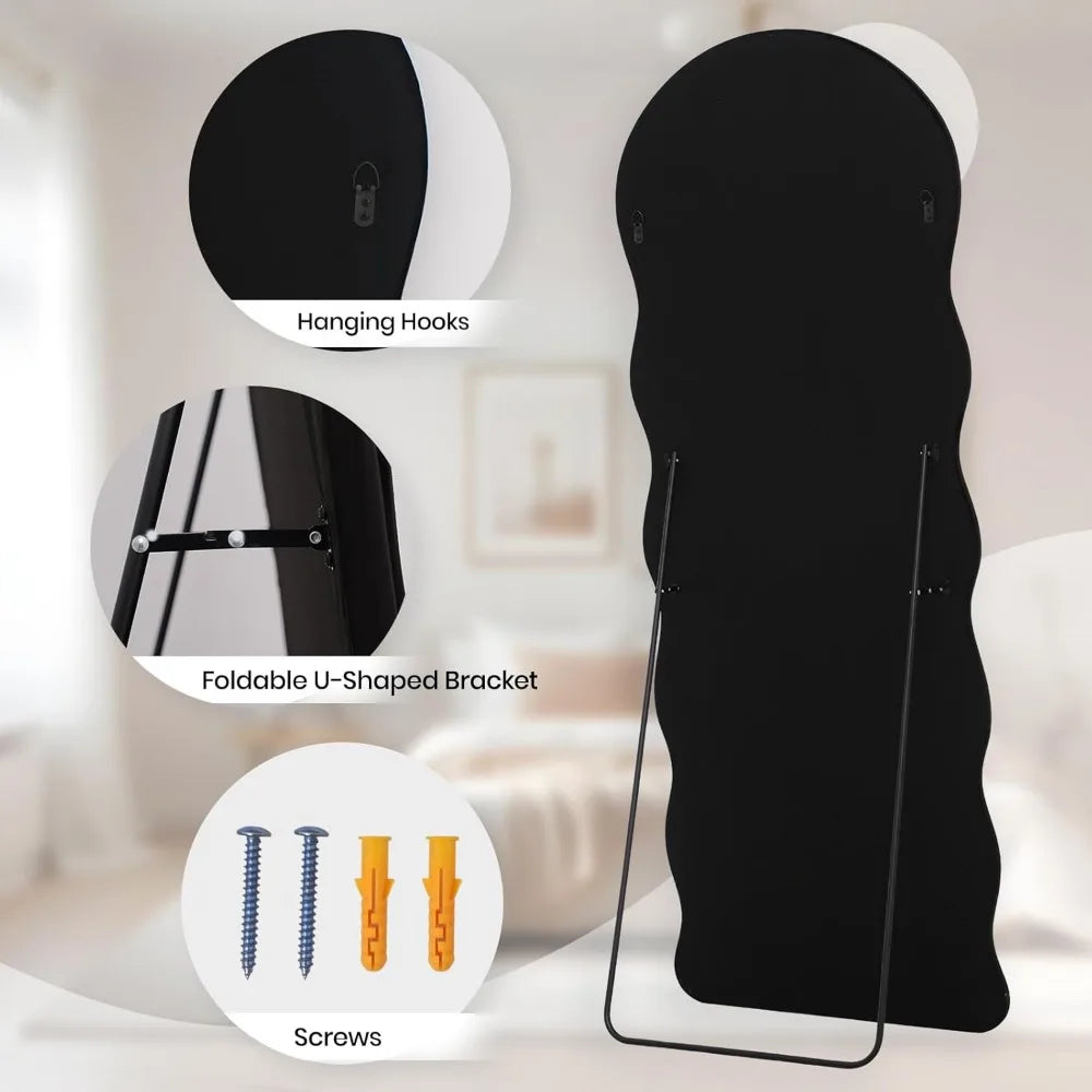 Full Length Arched Wavy Mirror 63"x24" Wall Mounted Floor Standing