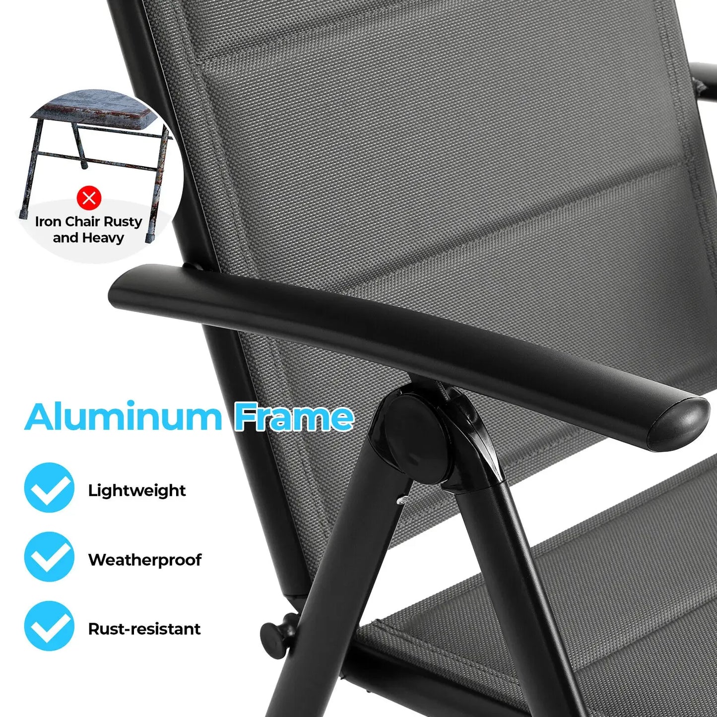 Foldable Garden Chair with Adjustable Backrest and Armrests Outdoor