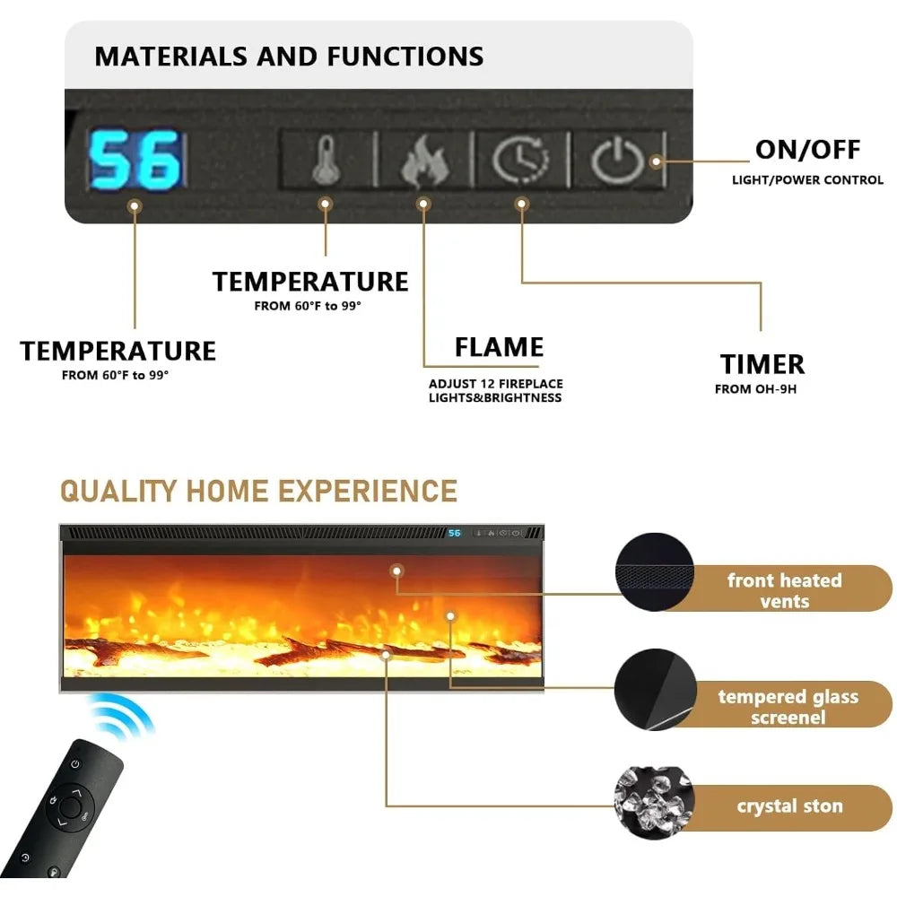 Fireplace TV Stand with 50" Electric Fireplace and 3 Drawers