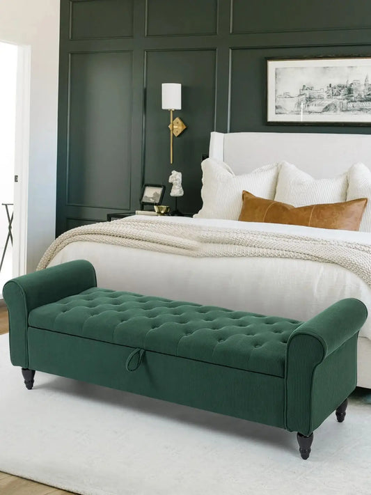 63 Storage Ottoman Upholstered Tufted Storage Bench for Living Room Bedroom