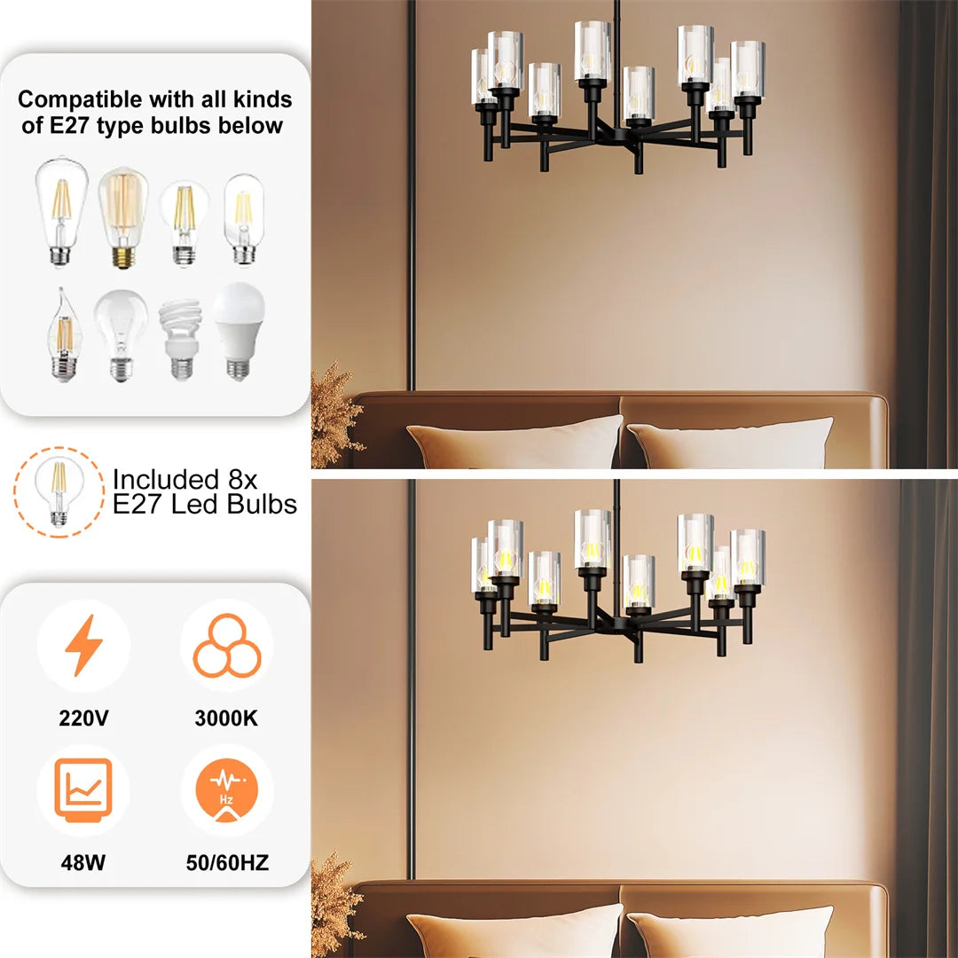 Ljustra 8-Light Industrial Ceiling Lamp Chandelier for Kitchen Dining Room