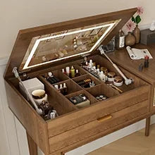 Ljustra LED Lighted Vanity Desk with Openable Mirror and Storage Stool