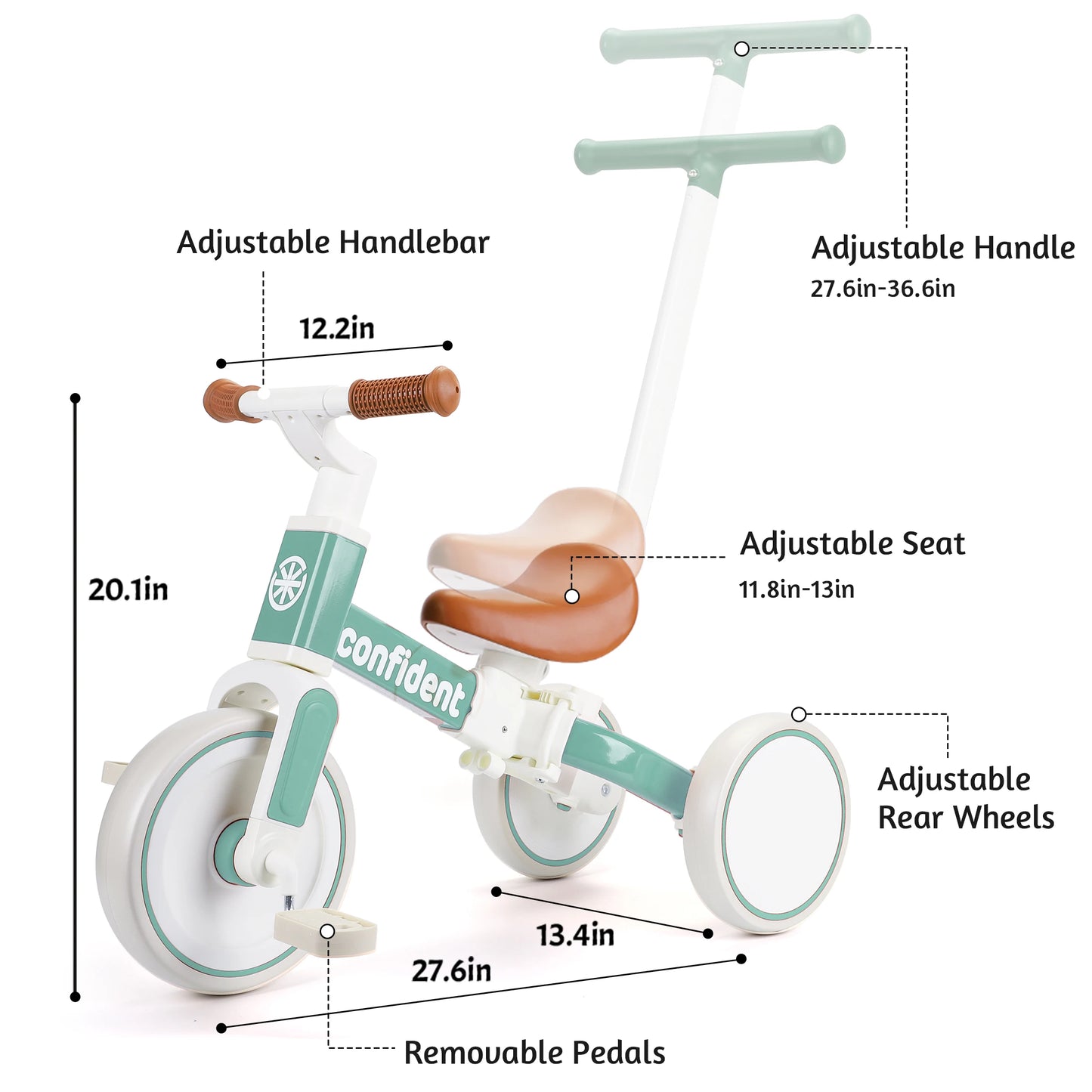Baby Balance Bike Toddler Trike with Parent Steering Push Handle
