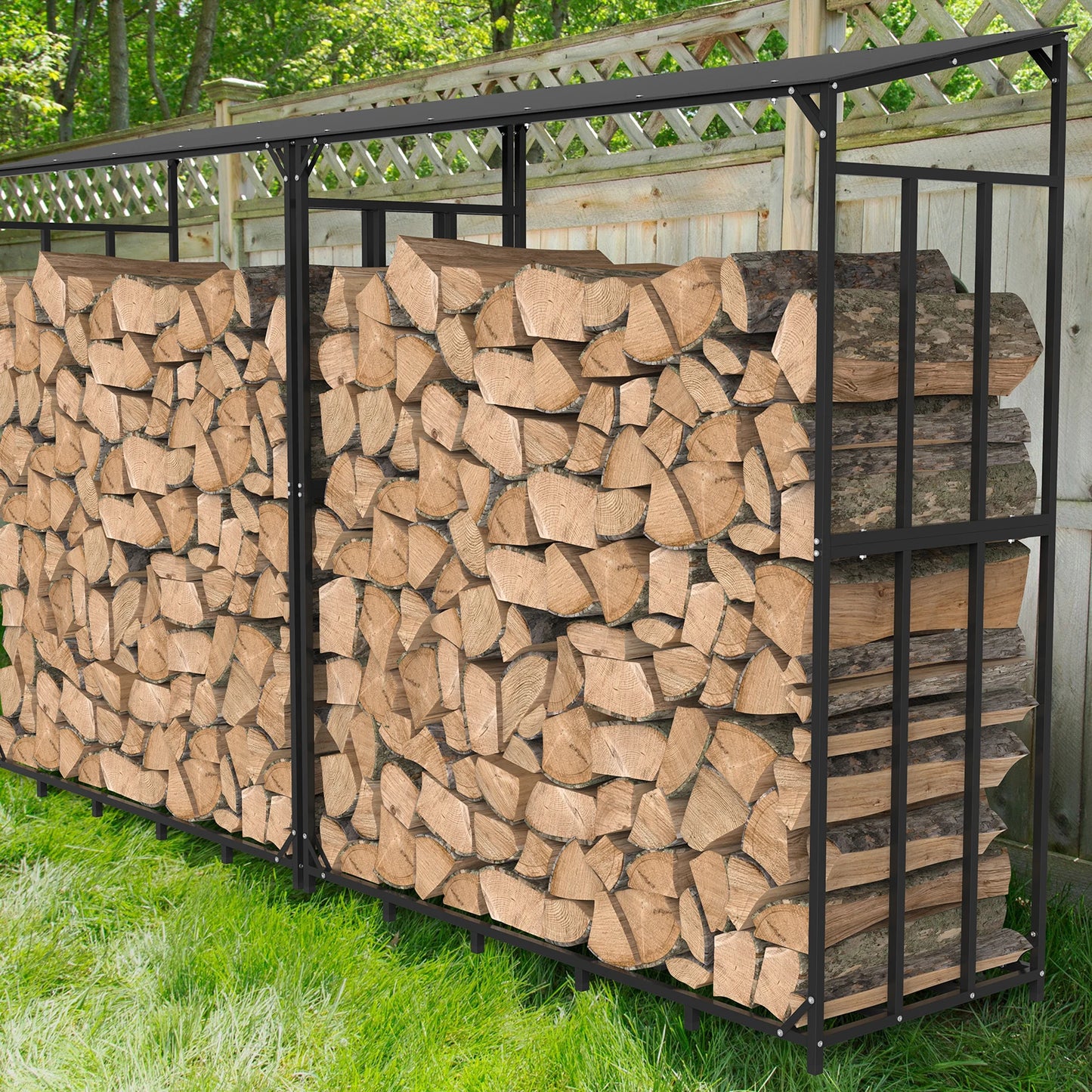Extra Large Tall Outdoor Firewood Rack with Waterproof Cover