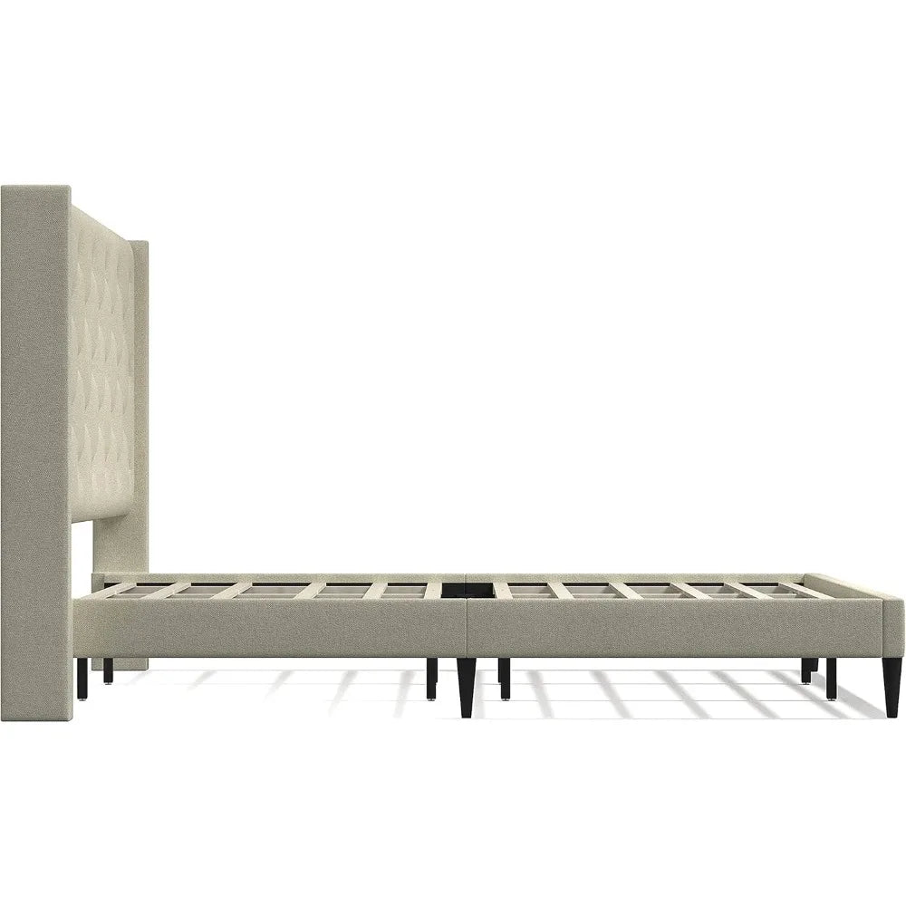 Ljustra Upholstered Platform Bed Frame Wingback Button Tufted MCM