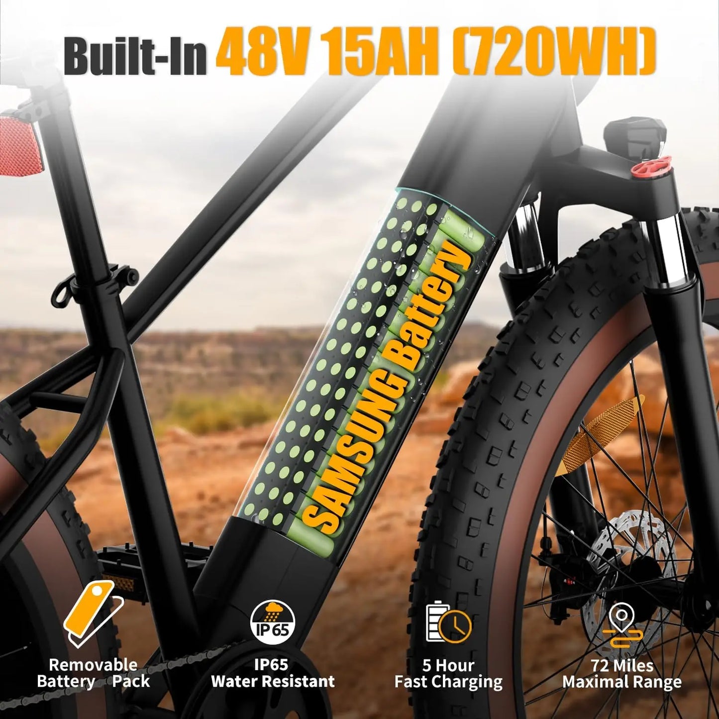 Luckeep C26 Electric Bike 1500W Peak 72 Miles 28 MPH Mountain E-Bike