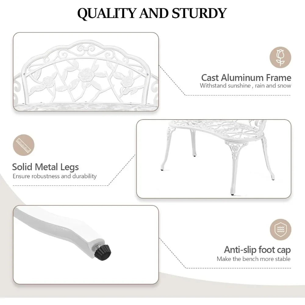 Patio Park Garden Metal Rose Bench Outdoor Cast Iron Aluminum Chair