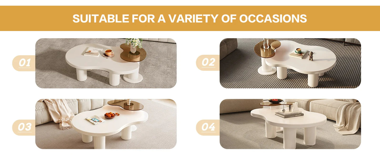 Modern Nesting Coffee Tables Set of 2 Glass Top Irregular Design